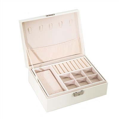 Dvojvrstvový drevený kožený organizér na šperky